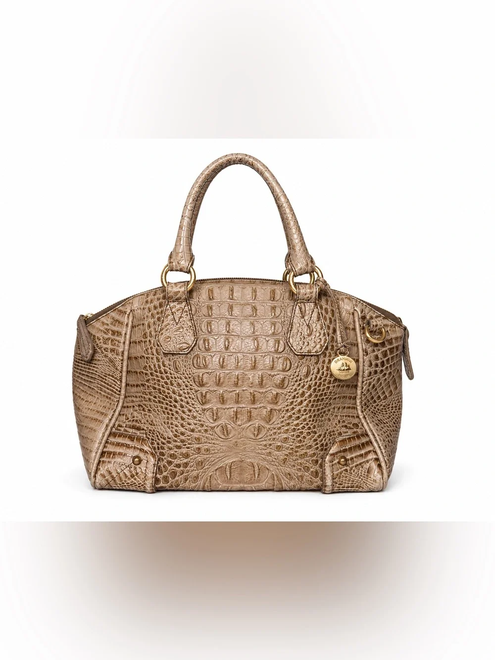 Brahmin Leather Croc-Embossed Satchel Handbag - Taupe